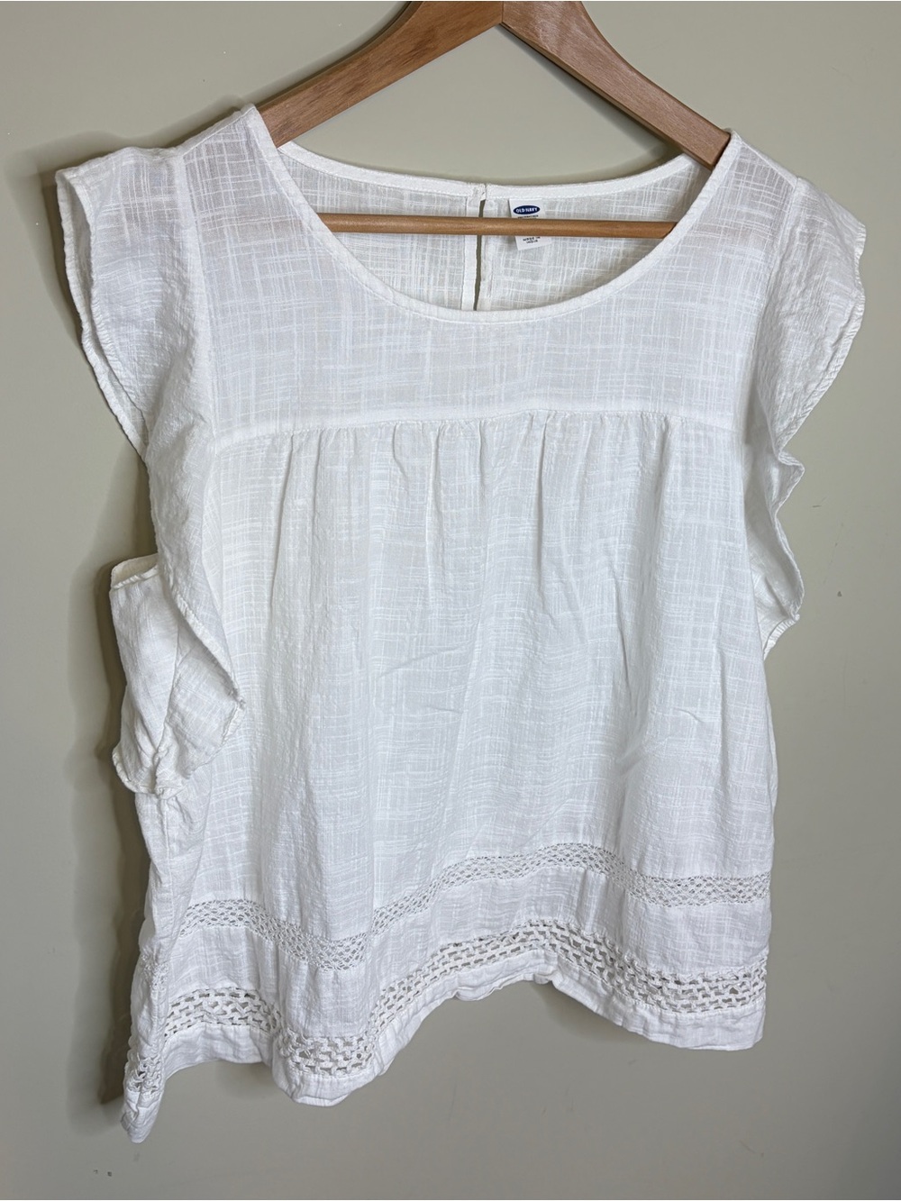 Old Navy Boho Cotton White Women's Crochet-Trim Flutter Sleeve Top L